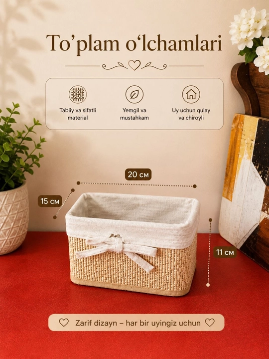 Rattan uslubidagi saqlash savati – organizer to‘plami