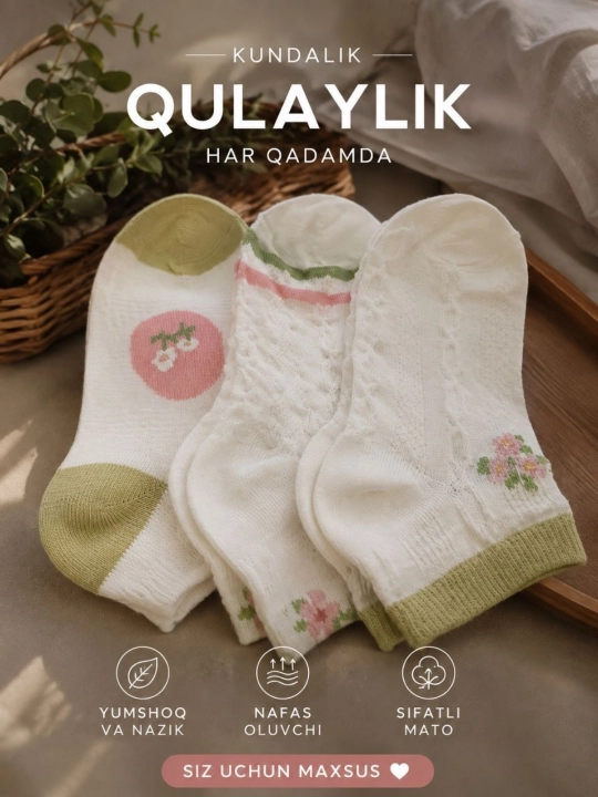 Ayollar uchun kuzgi paypoqlar, Rang barang, 3 dona - 
