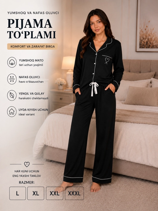 Ayollar pijamasi 2 qismli, uy kiyimi to'plami, yumshoq mato, nafas oluvchi, L-XXXL