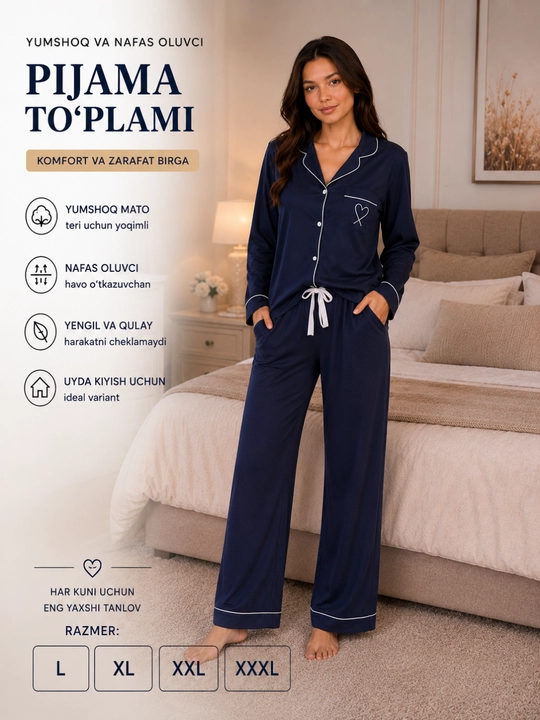 Ayollar pijamasi 2 qismli, uy kiyimi to'plami, yumshoq mato, nafas oluvchi, L-XXXL