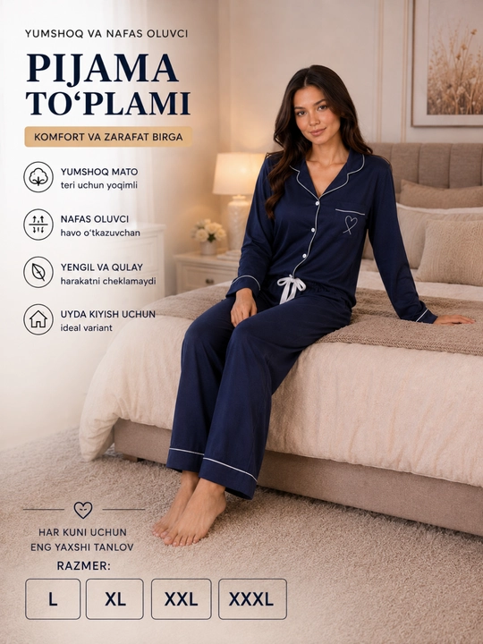 Ayollar pijamasi 2 qismli, uy kiyimi to'plami, yumshoq mato, nafas oluvchi, L-XXXL