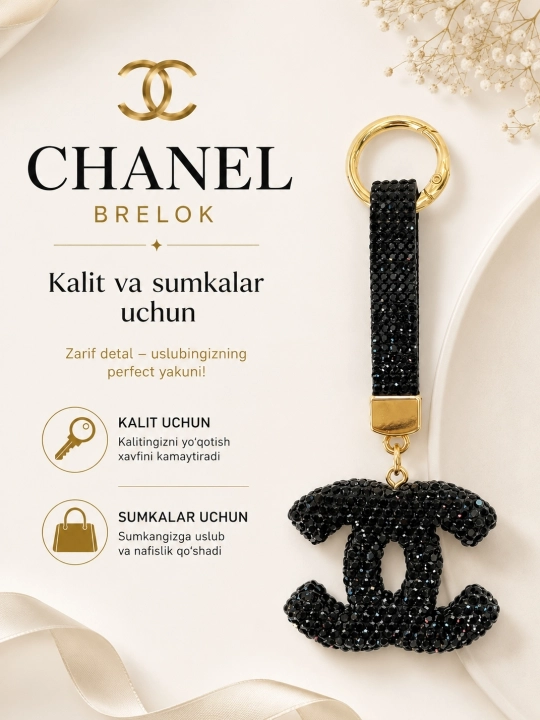 Chanel uslubidagi ayollar breloki – kalit va sumka uchun bezak - 