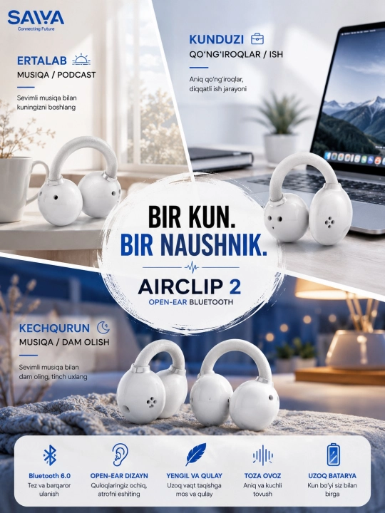 SAIWA AIRCLIP 2 Bluetooth наушники, Open Ear, беспроводные спортивные наушники