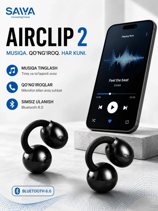 SAIWA AIRCLIP 2 Bluetooth наушники, Open Ear, беспроводные спортивные наушники