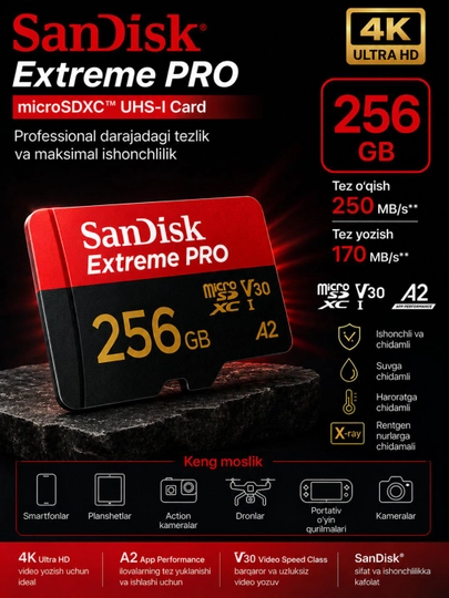 Карта памяти SanDisk Extreme PRO microSDXC 250MB/s - 