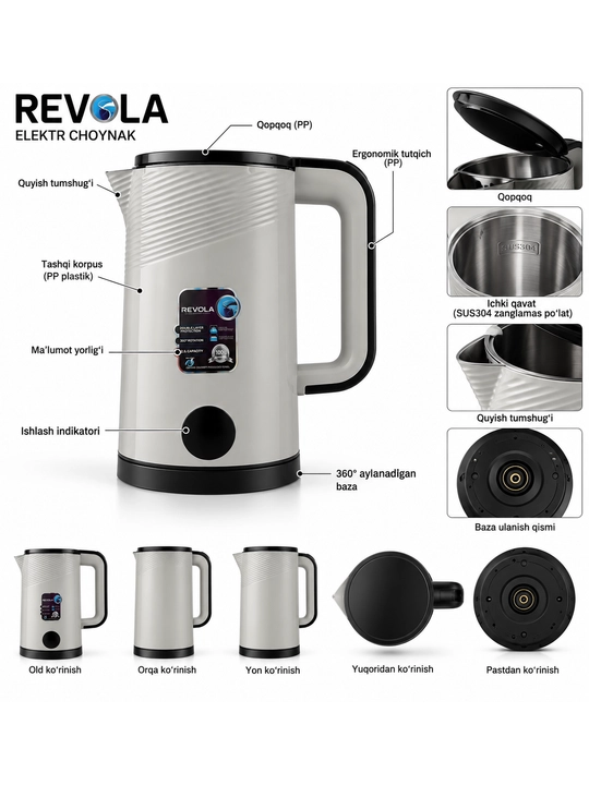 Revola Elektr choynak, 2,5 litrli, choy damlash uchun elektr choynak, 1500 Vt tefal