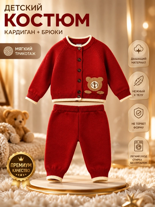 O‘g‘il bolalar uchun trikotaj kostyum, kardigan va shim