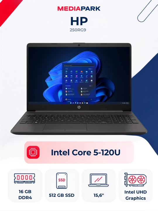 Noutbuk HP 250RG9 5-120U/16GB RAM/512GB SSD/15.6 FHD/D - 
