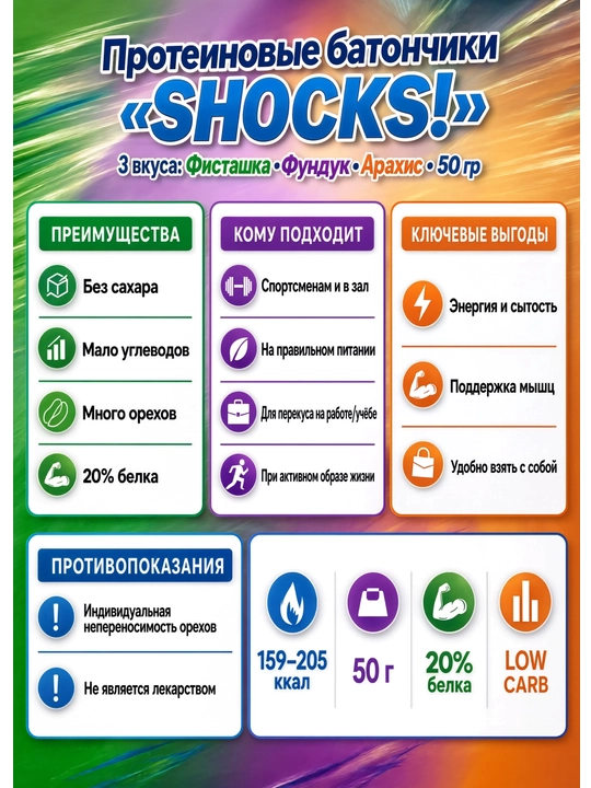 Батончик SHOCKS! «Фундук» 50 г