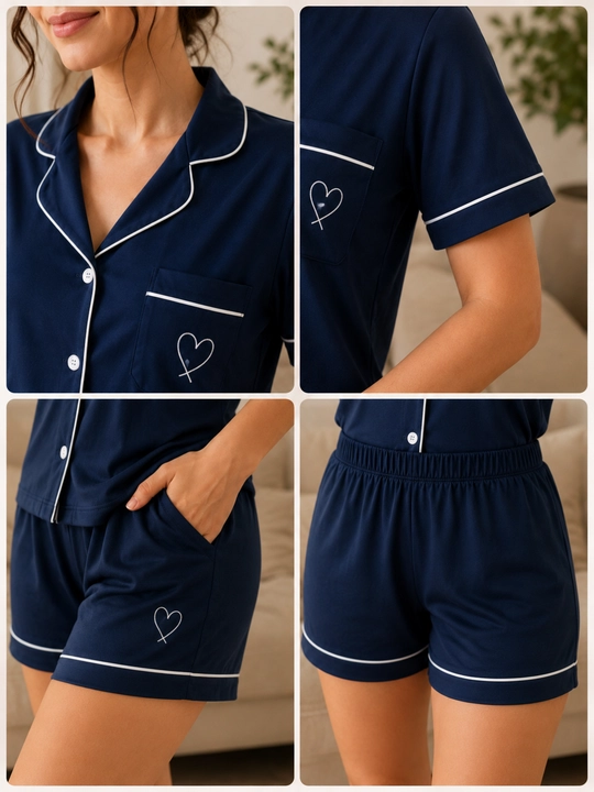 Ayollar pijamasi dvoyka, uy kiyimi, XB mato, tugmachali, shortik, L-XXXL