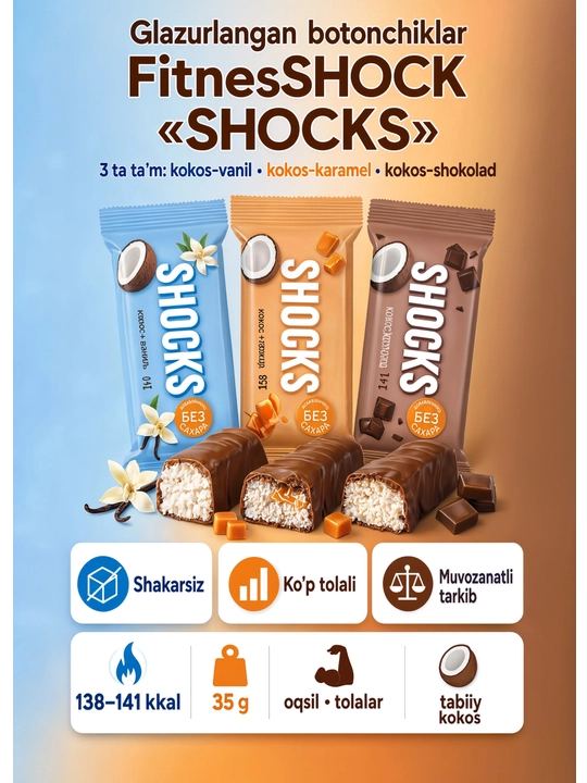 FitnesSHOCK sirlangan batonchigi «Kokos-Vanil» 35 g