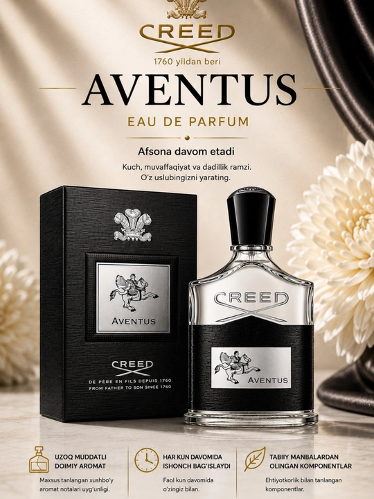 Erkaklar parfyumeriya suvi Creed Aventus shifroqli-mevali hidi, 100 ml - 