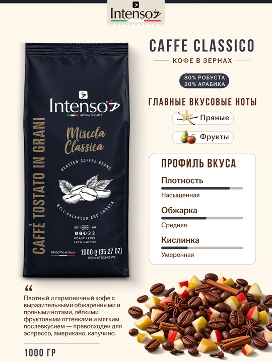 Intenso Caffè Classico donali kofe 80% robusta - 20% arabika 1 kg