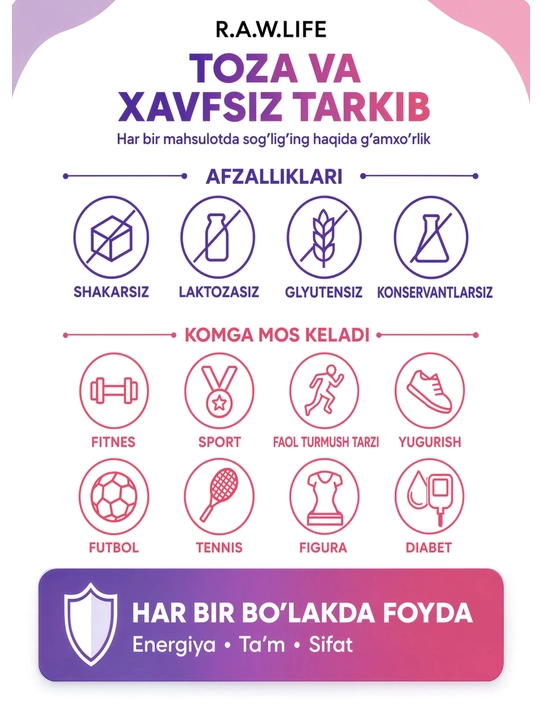 R.A.W. LIFE Proteinli pechenye «Ikki karra shokolad» 37 g