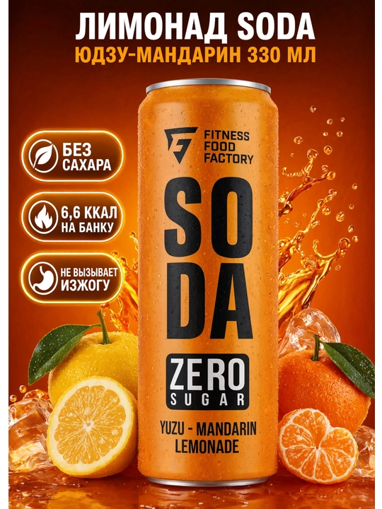 Лимонад Fitness Food Factory SODA, 330 мл, Юдзу-мандарин - 