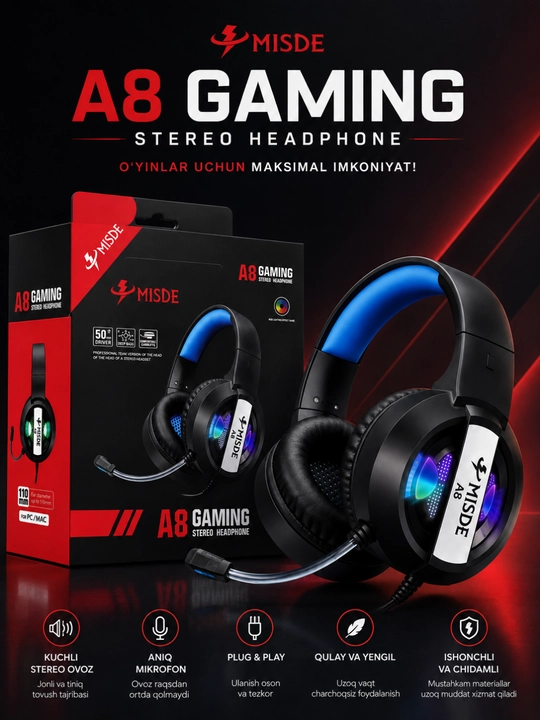 A8 gaming стерео игровые наушники с микрофоном rgb led для пк, ноутбука и телефона - 