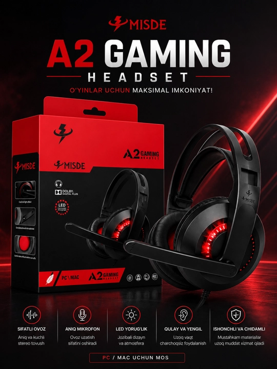 A2 gaming стерео игровые наушники с микрофоном rgb led для пк, ноутбука и смартфона - 