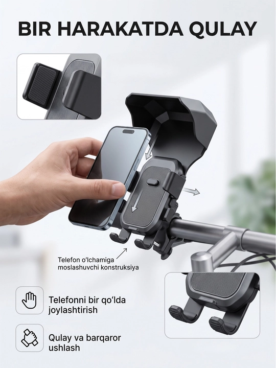 Держатель для телефона на мотоцикл и велосипед, поворотный 360°, с защитным козырьком