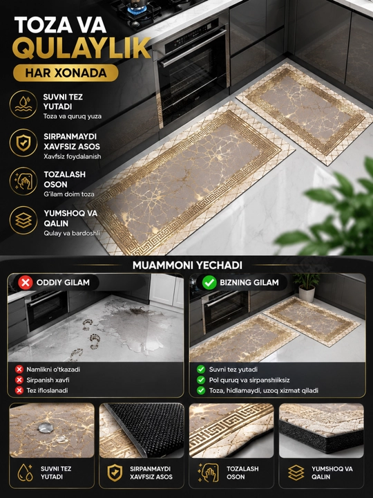 Коврик для кухни водопоглощающий 180×60 см и 90×60 см