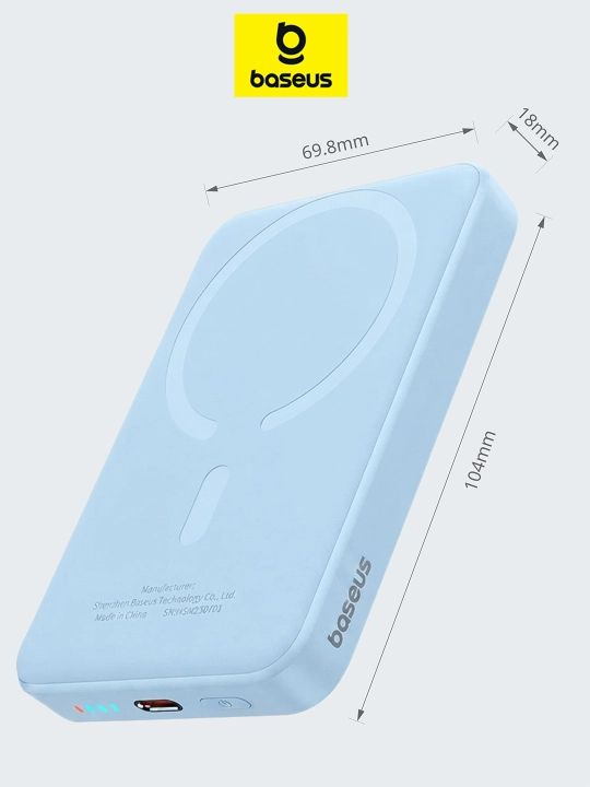 Baseus MagSafe tashqi akkumulyatori, 10000 mA/soat simsiz zaryadlash imkoniyati