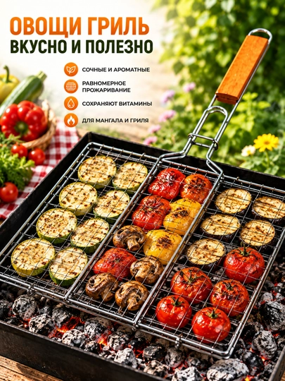 Решётка для мангала, 24×34 см, для мяса, рыбы, курицы и овощей, гриль-сетка