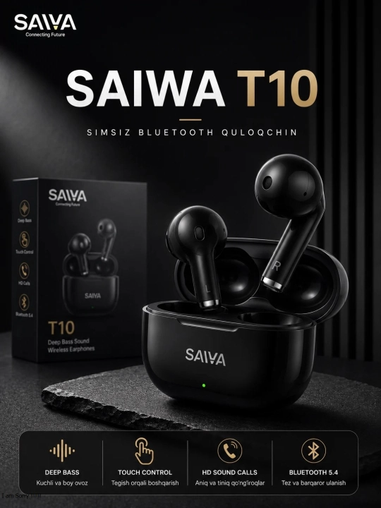 SAIWA T10 T08 беспроводные Bluetooth наушники, Deep Bass, Touch Control, HD-звонки - 
