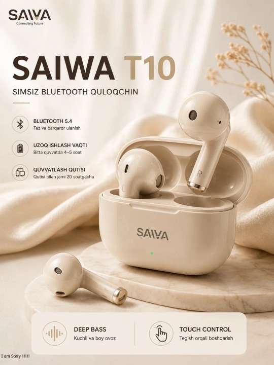SAIWA T10 T08 беспроводные Bluetooth наушники, Deep Bass, Touch Control, HD-звонки - 