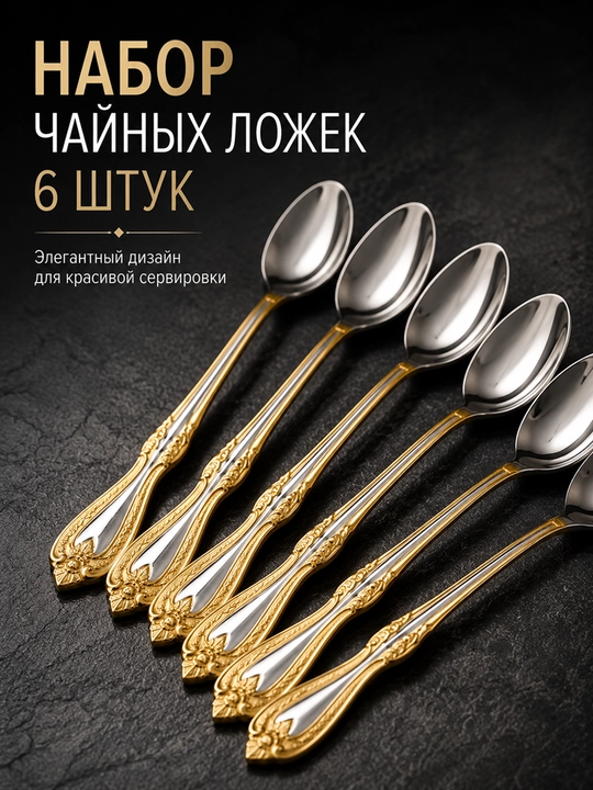 Choy qoshiq to‘plami 6 dona – zanglamas, zamonaviy dizayn, oshxona uchun sifatli qoshiq - 