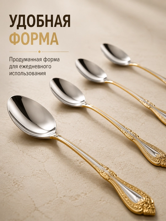 Набор чайных ложек 6 шт – нержавеющая, современный дизайн, качественные ложки для кухни