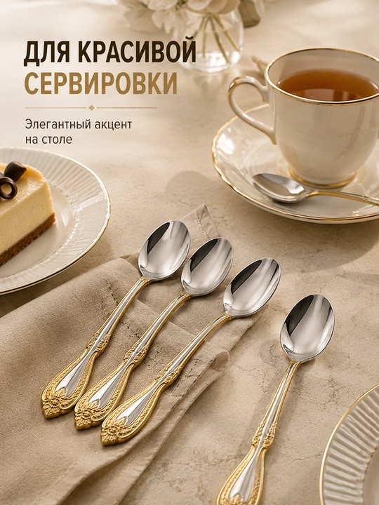 Набор чайных ложек 6 шт – нержавеющая, современный дизайн, качественные ложки для кухни