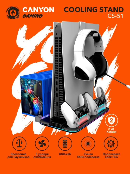 PlayStation 5 sovutgich tagligi, joystiklar uchun o‘rnatilgan quvvatlash moslamasi - 