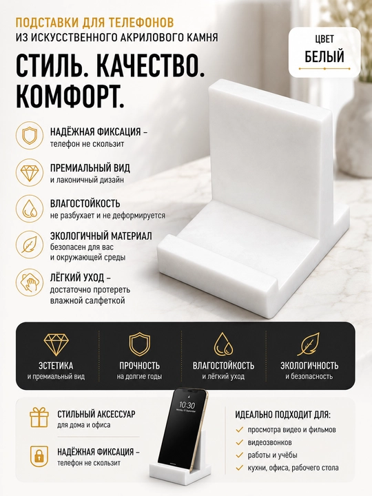 Подставка под смартфон из искусственного акрилового камня - 