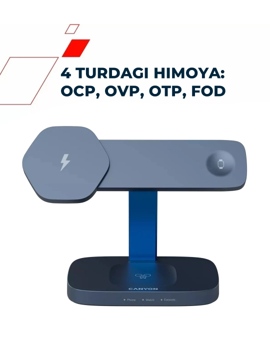 Telefon, quloqlik va soat uchun 3 tasi 1 da simsiz quvvatlash stansiyasi