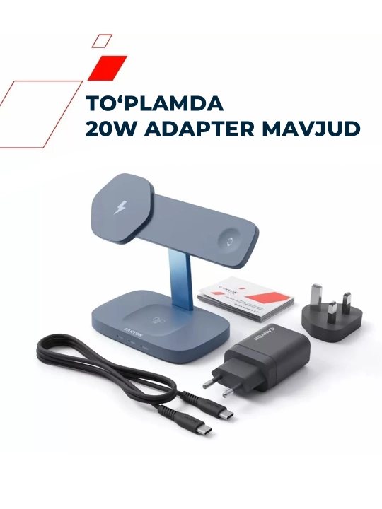 Telefon, quloqlik va soat uchun 3 tasi 1 da simsiz quvvatlash stansiyasi