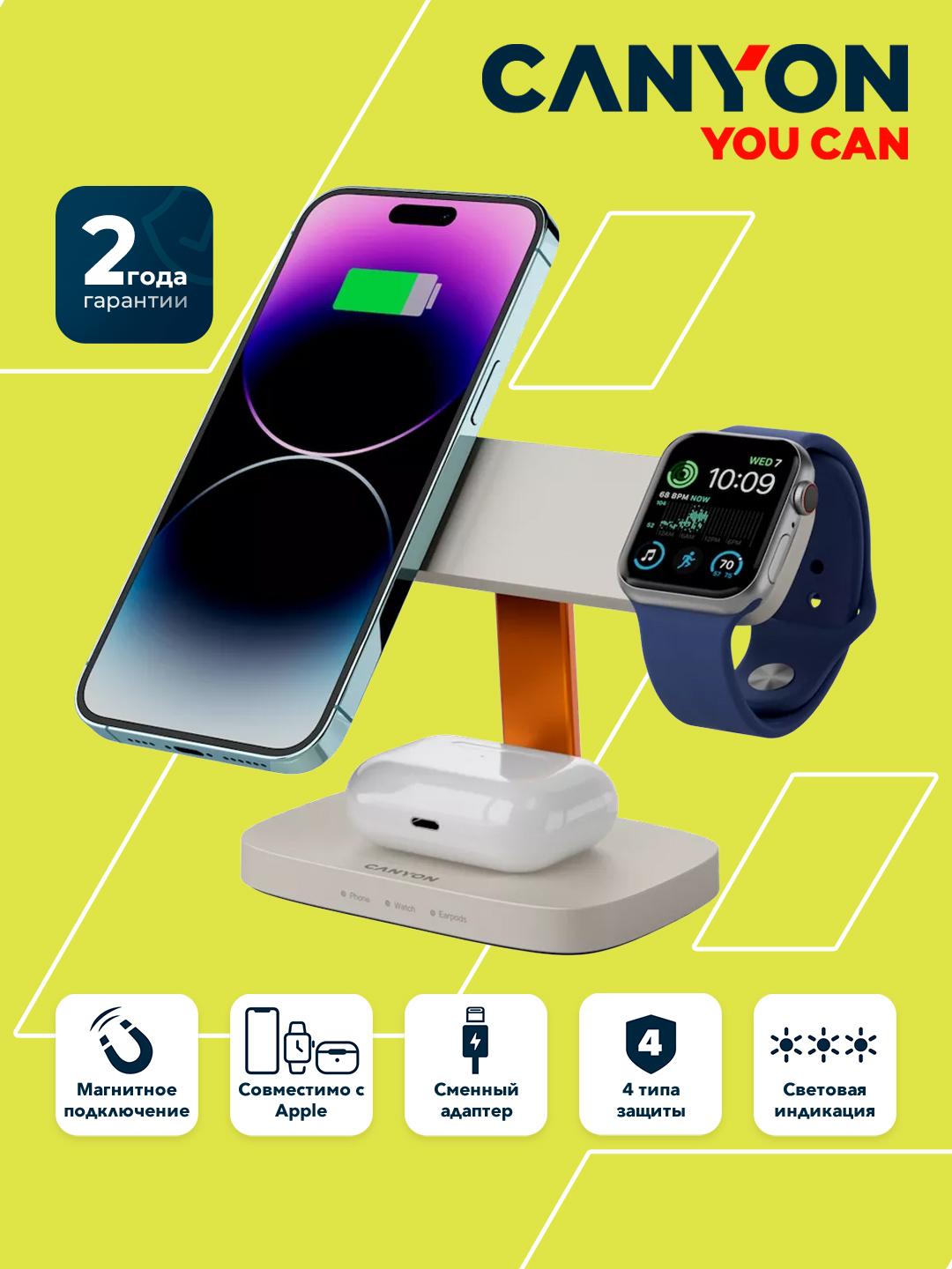 Telefon, quloqlik va soat uchun 3 tasi 1 da simsiz quvvatlash stansiyasi - 