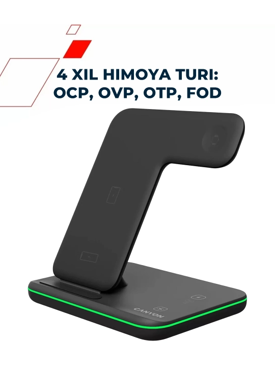 Telefon, quloqlik va soat uchun 3 tasi 1 da simsiz quvvatlash stansiyasi