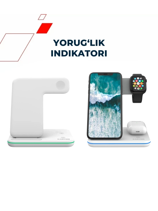 Telefon, quloqlik va soat uchun 3 tasi 1 da simsiz quvvatlash stansiyasi