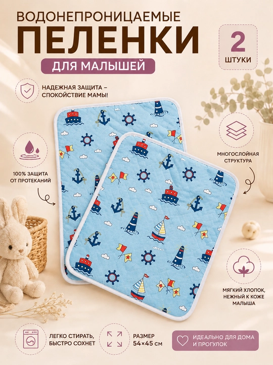 Непромокаемые пеленки для новорожденных, кленка, 2 штуки, 54x45 см - 