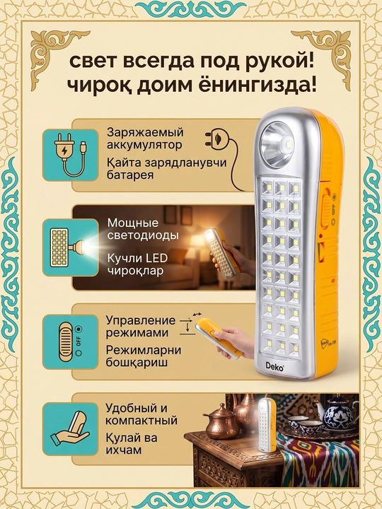 Chiroqlar o'chganda kuchli favqulodda fonar FA769, bog' va lager uchun ikkita yoritish