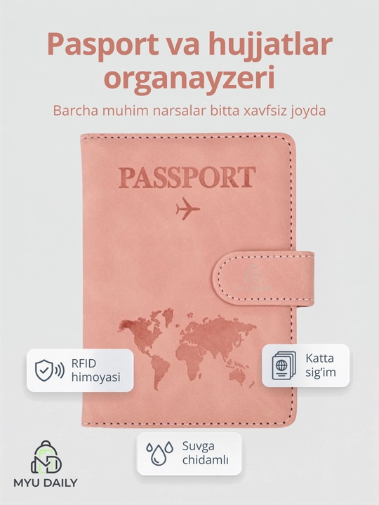 Eco-charm pasport qoplamasi — kartalar va dokumentlar uchun multifunksiyali chexol - 