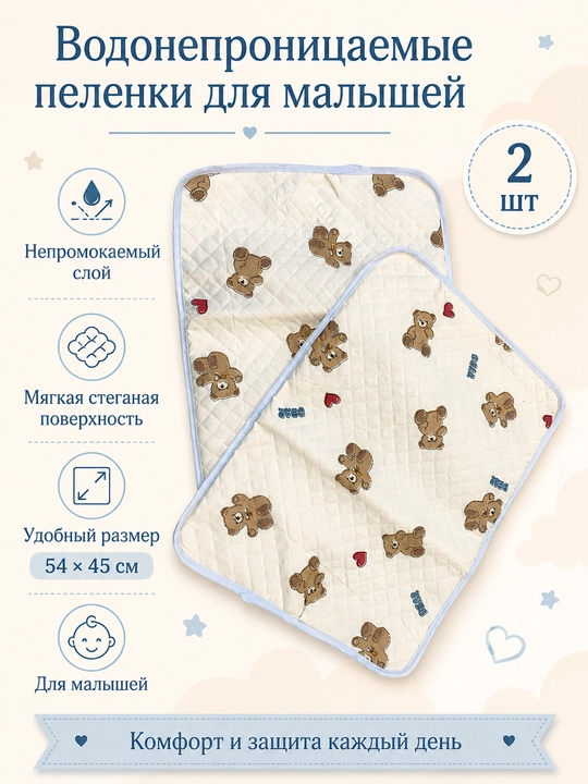 Непромокаемые пеленки для новорожденных, кленка, 2 штуки, 54x45 см
