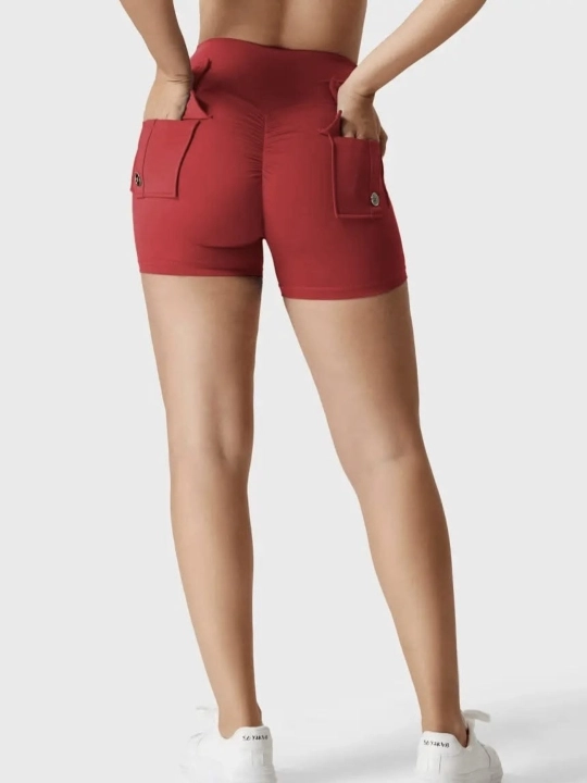 Ayollar sport shortigi, sport uchun, cho‘ntakli, push-up effekti bilan, tortuvchi