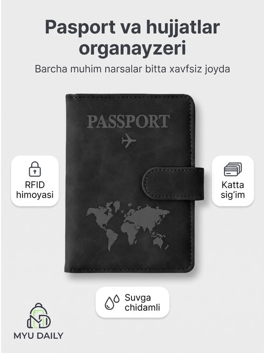Eco-charm pasport qoplamasi — kartalar va dokumentlar uchun multifunksiyali chexol - 