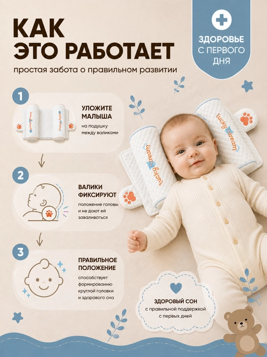 Bolalar uchun ortopedik yostiq, uyqu uchun, chaqaloqlar uchun, anatomik