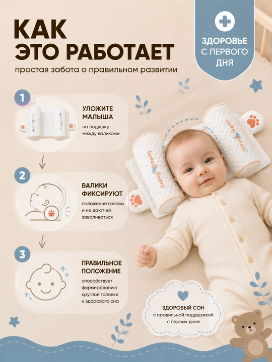 Bolalar uchun ortopedik yostiq, uyqu uchun, chaqaloqlar uchun, anatomik