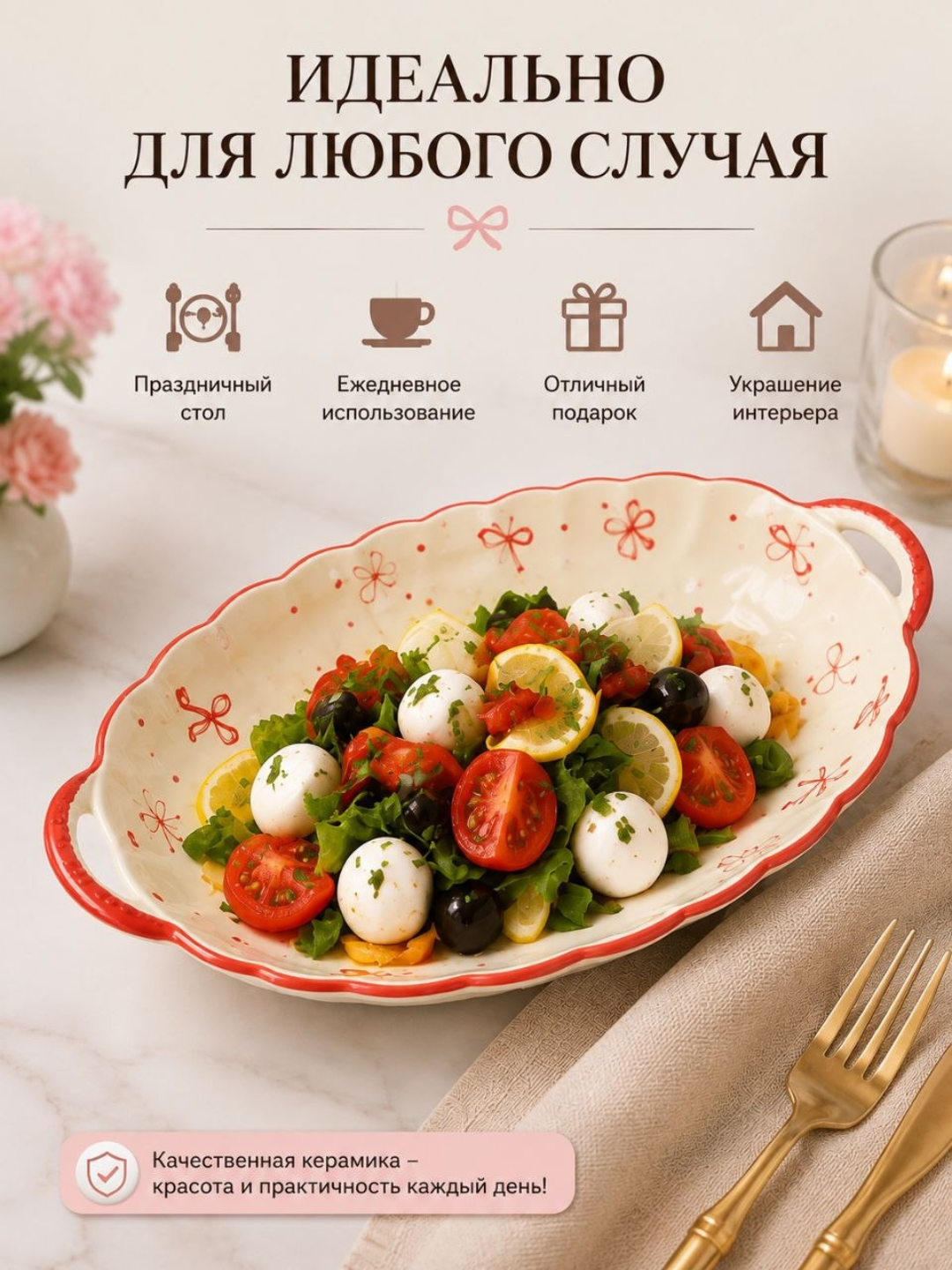 Керамическая форма с ручками, 1,5 л — для супа, салатов и различных блюд