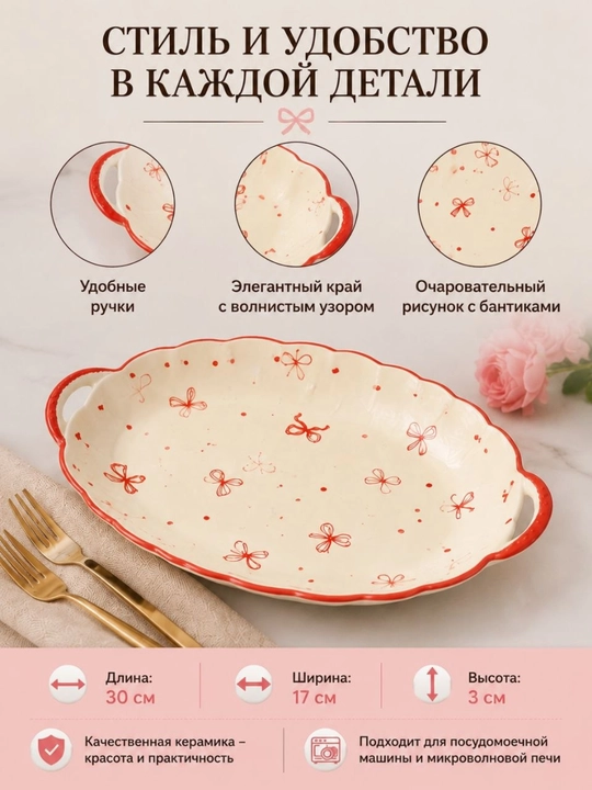 Керамическая форма с ручками, 1,5 л — для супа, салатов и различных блюд