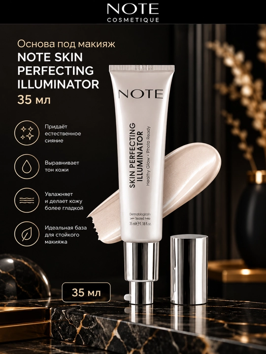 Основа под макияж NOTE SKIN PERFECTING ILLUMINATOR, 35 мл - 