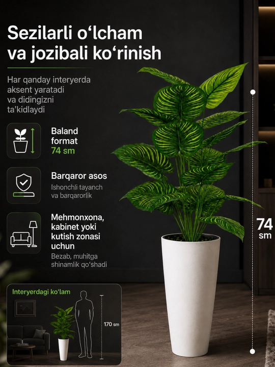 Sun’iy o‘simlik uy va ofis uchun dekorativ gul, yashil xona bezagi