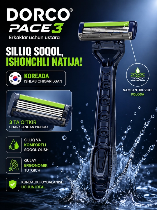 DORCO Pace 3 Erkaklar Soqol Olish Ustara — Koreyada Ishlab Chiqarilgan